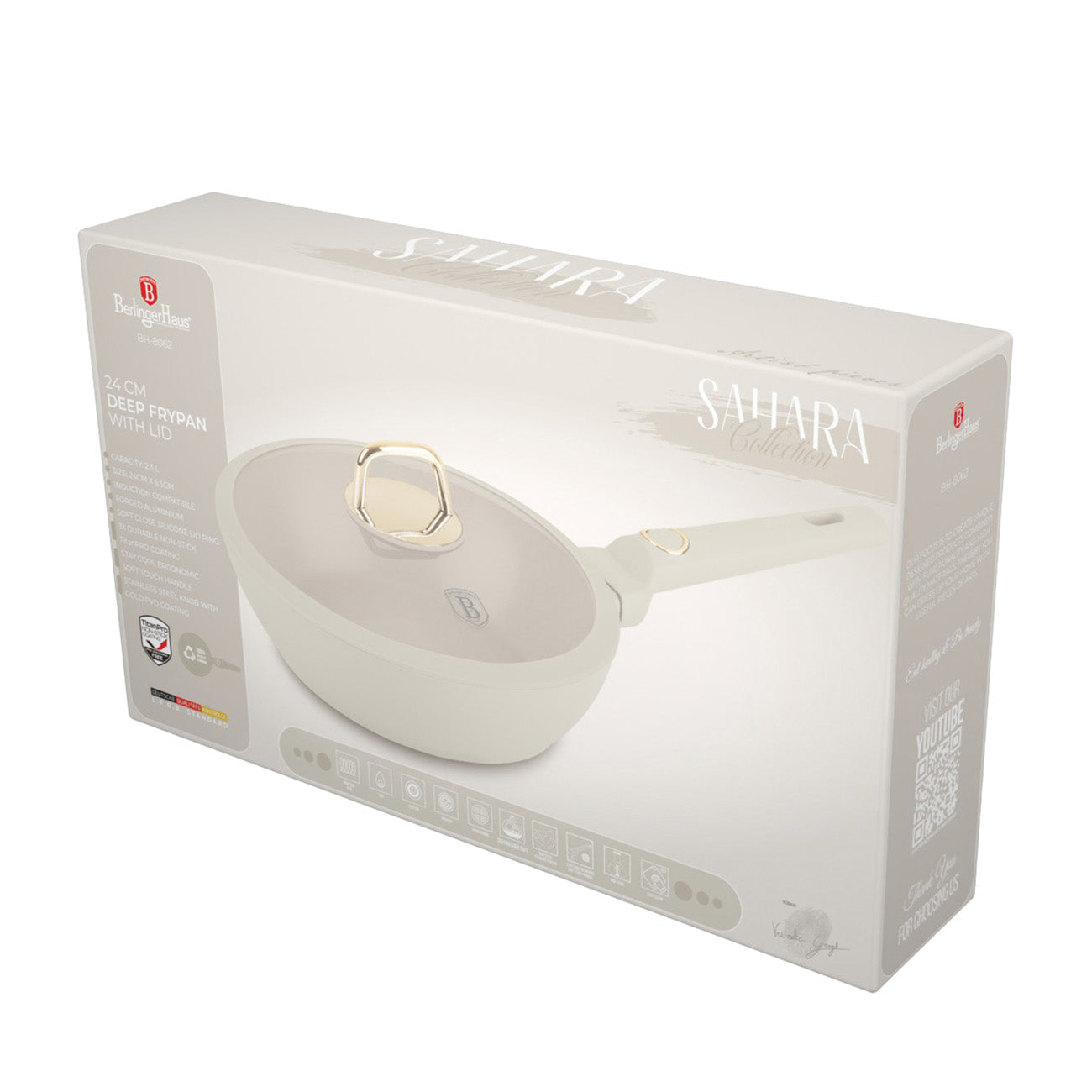 Berlinger Haus indukciós tapadásmentes mély serpenyő fedővel 24 cm matt krém Sahara Collection