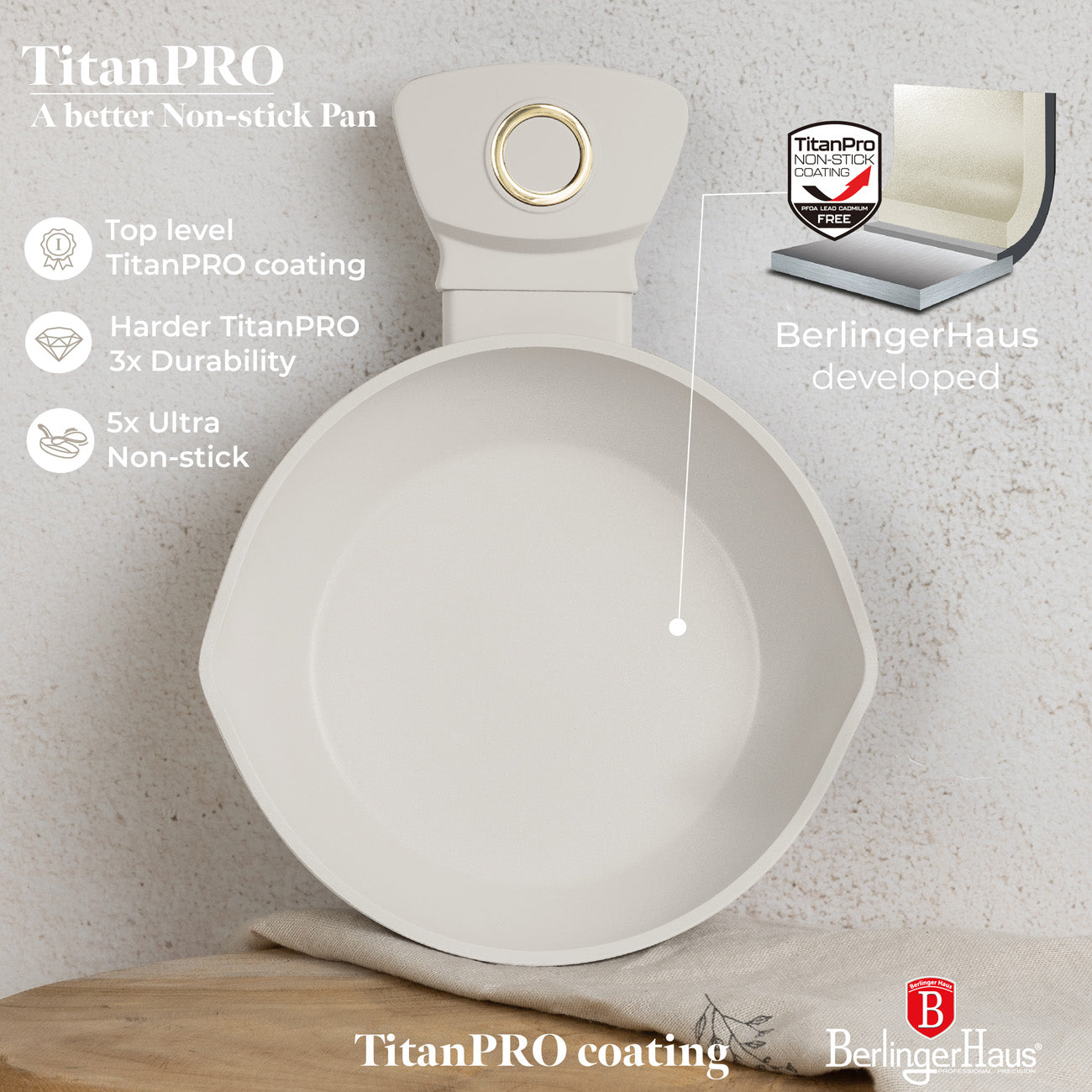 Berlinger Haus indukciós tapadásmentes mini serpenyő 16 cm matt krém Sahara Collection