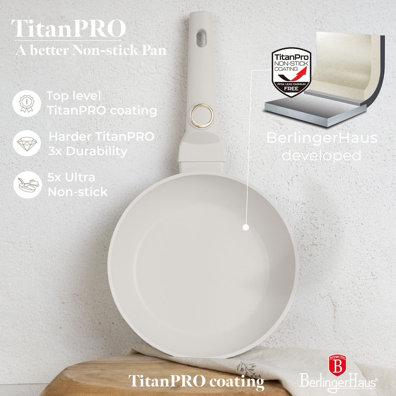 Berlinger Haus indukciós tapadásmentes serpenyő 20 cm matt krém Sahara Collection