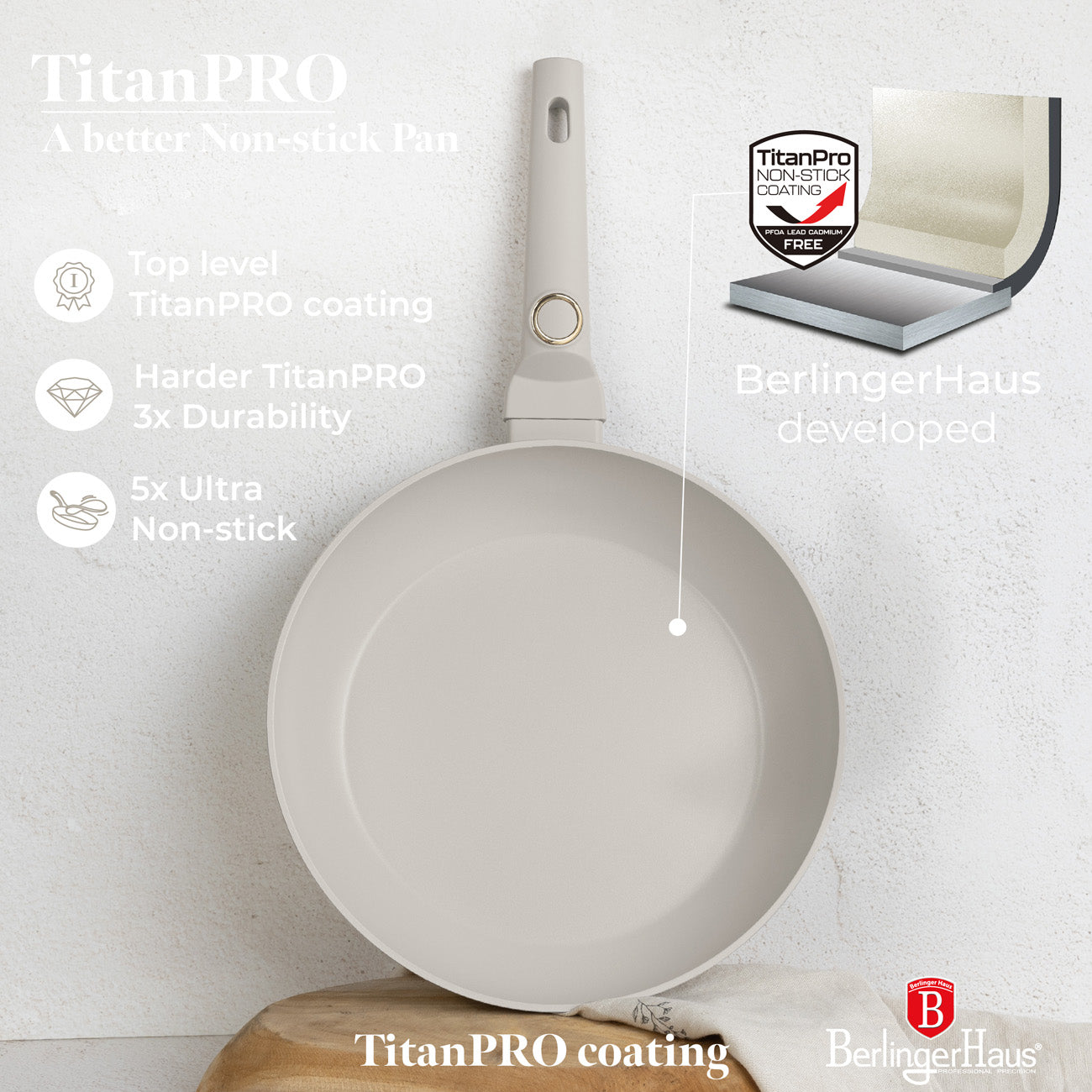 Berlinger Haus indukciós tapadásmentes serpenyő 28 cm matt krém Sahara Collection