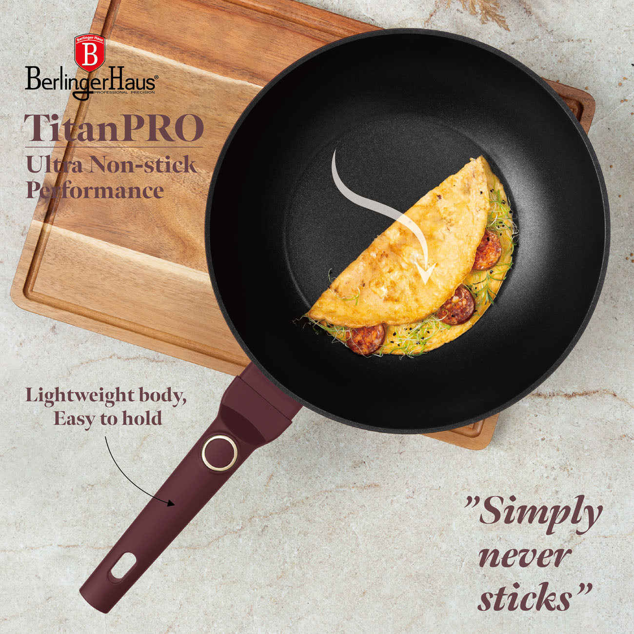 Berlinger Haus indukciós tapadásmentes Wok serpenyő fedővel 28 cm Leonardo Collection