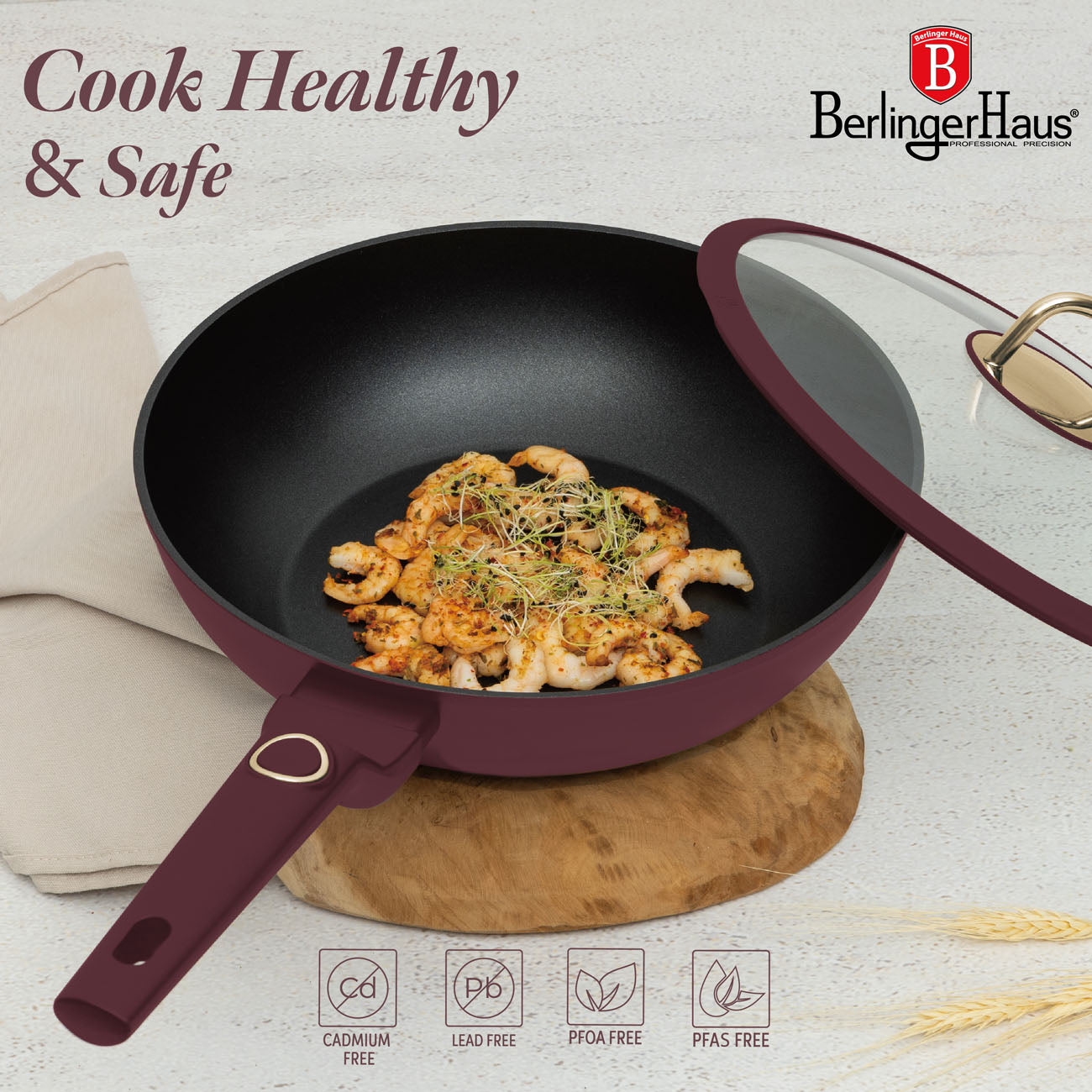 Berlinger Haus indukciós tapadásmentes Wok serpenyő fedővel 28 cm Leonardo Collection