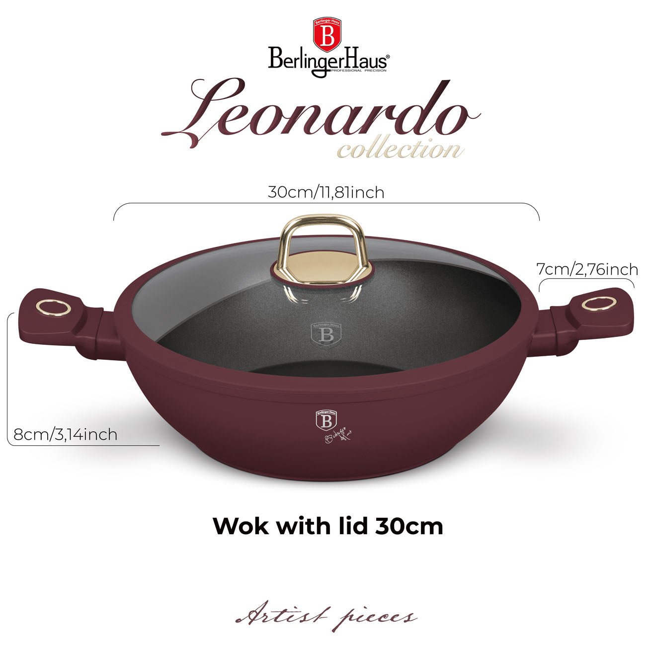 Berlinger Haus indukciós tapadásmentes Wok serpenyő fedővel Leonardo Collection