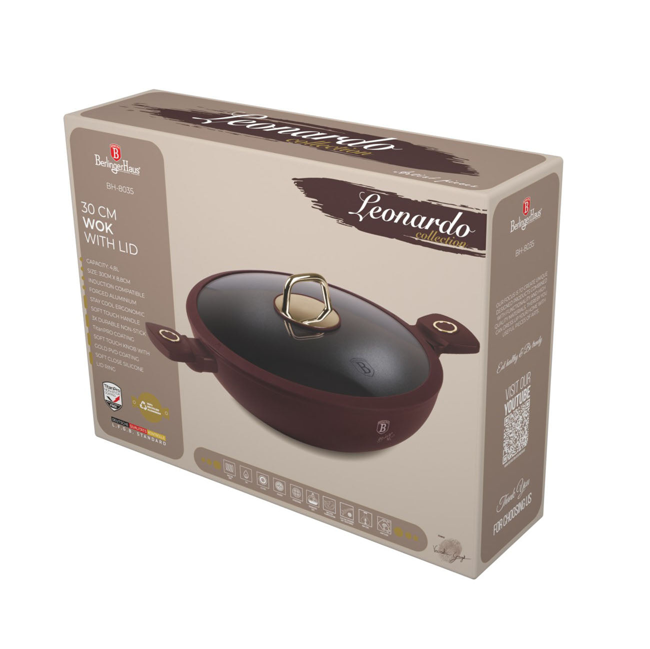 Berlinger Haus indukciós tapadásmentes Wok serpenyő fedővel Leonardo Collection