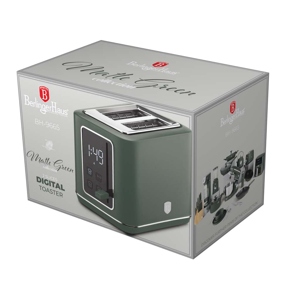 Berlinger Haus matt zöld digitális LED kijelzős kenyérpirító 870 W