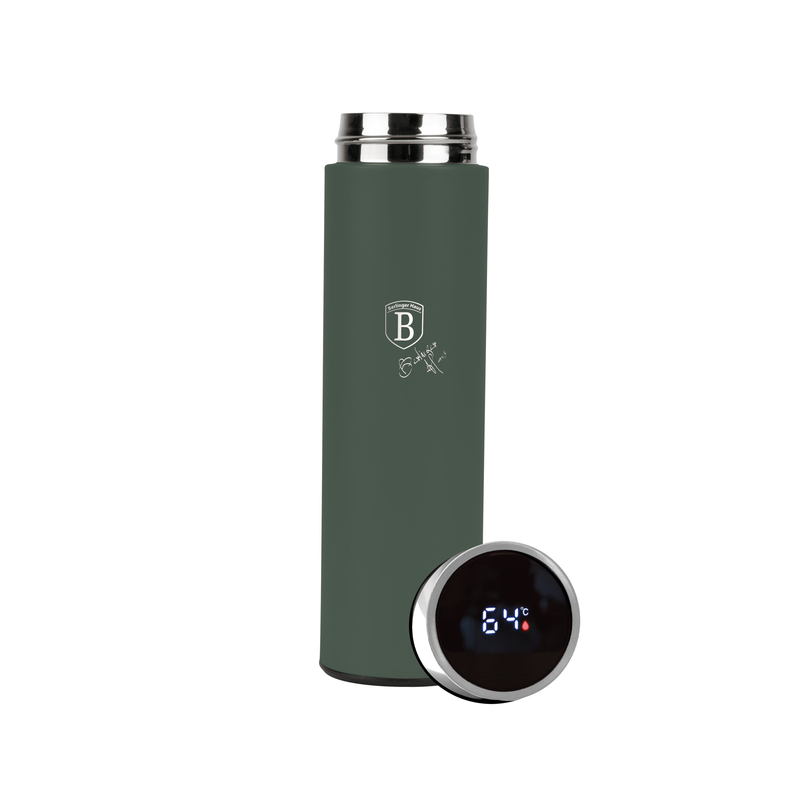 Berlinger Haus matt zöld rozsdamentes acél termosz 500 ml LED-es hőfok kijelzővel szűrővel