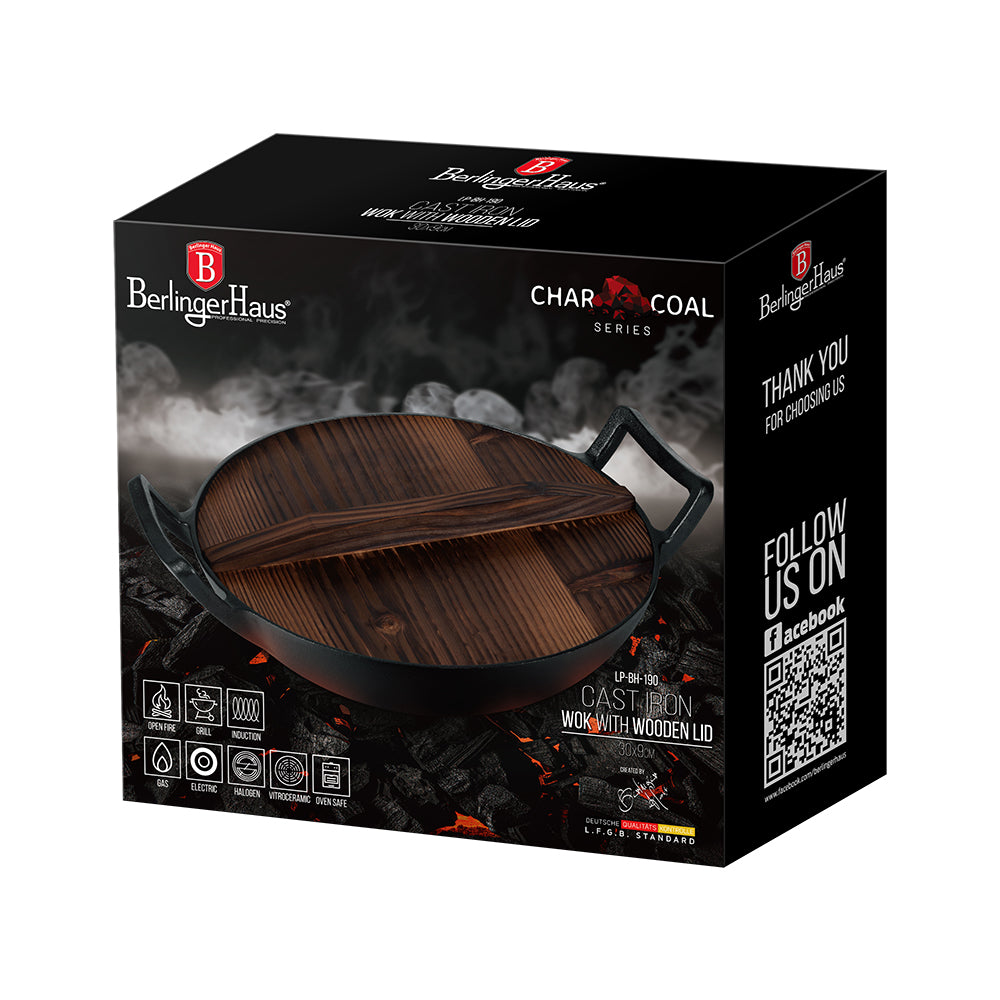 Berlinger Haus öntöttvas wok serpenyő fa fedővel Black Rose Collection