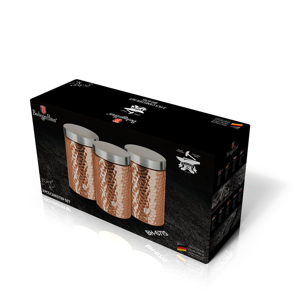 Berlinger Haus rozsdamentes acél 3 részes konyhai tároló szett Metallic Line Rose Gold Edition