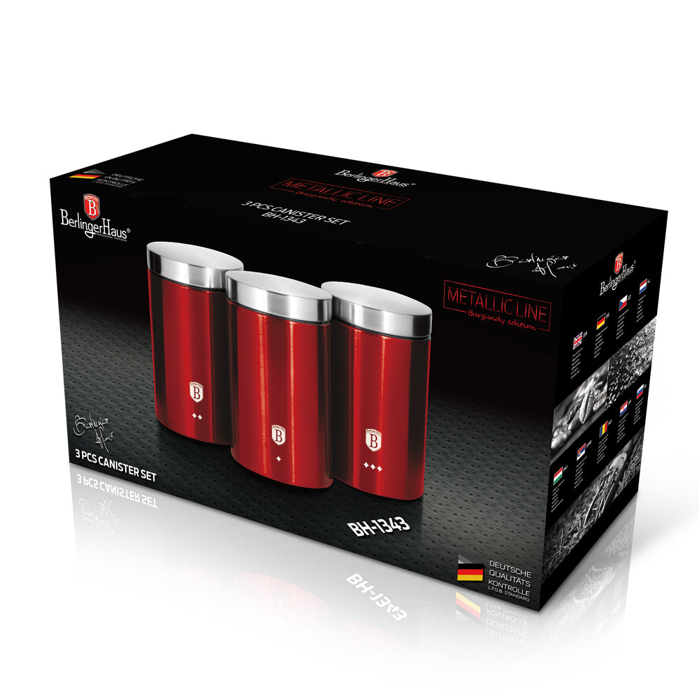 Berlinger Hausrozsdamentes acél fém tárolódoboz szett Metallic Line Burgundy Edition