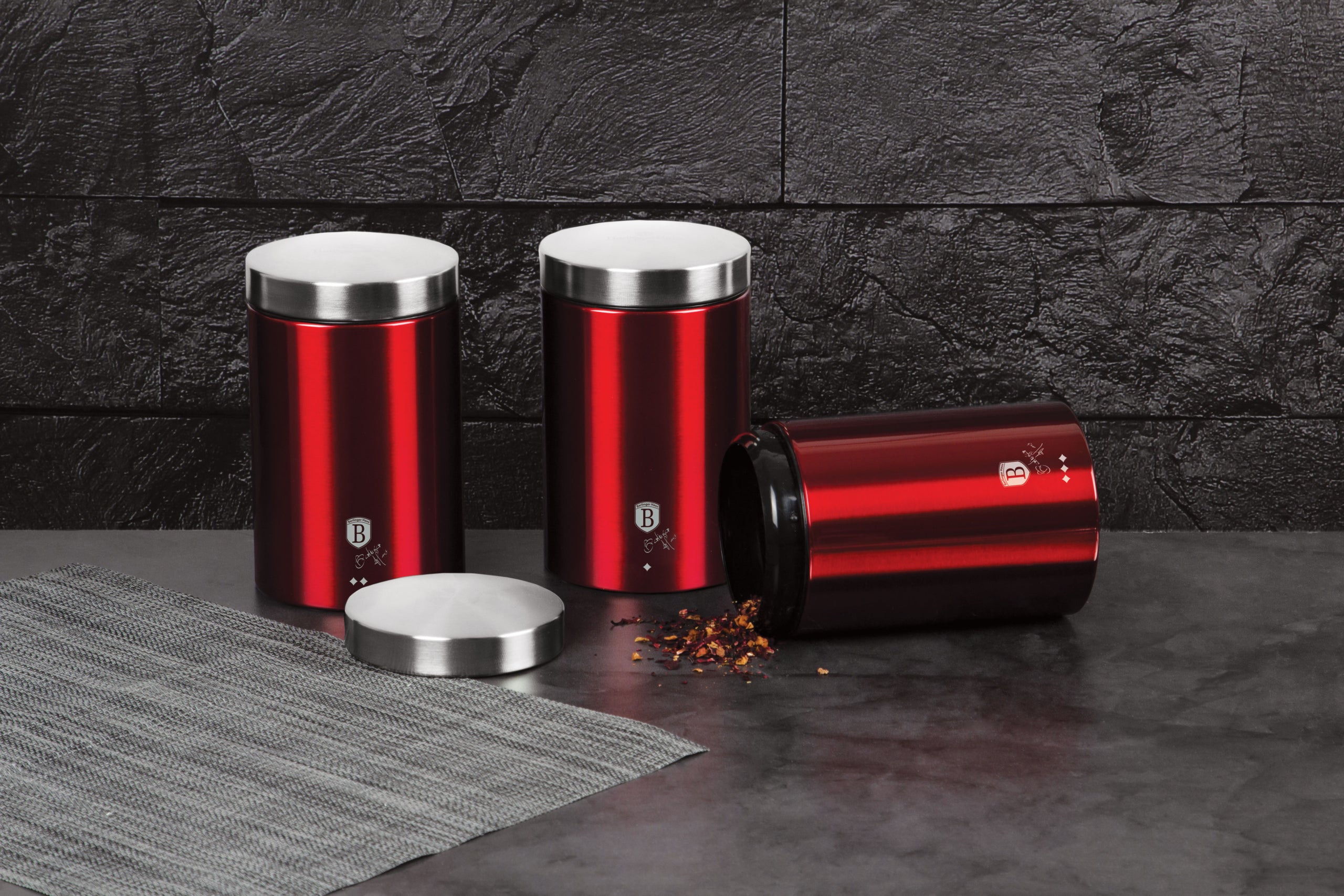 Berlinger Hausrozsdamentes acél fém tárolódoboz szett Metallic Line Burgundy Edition