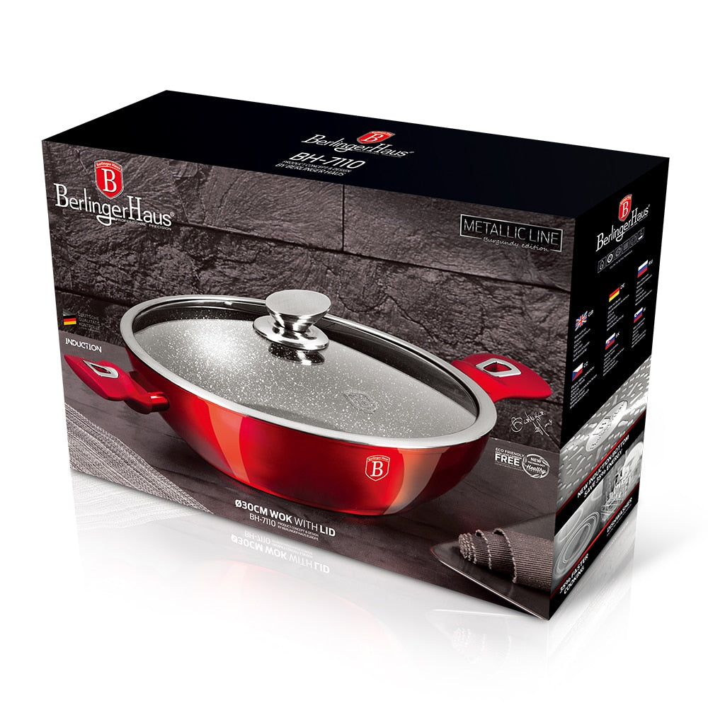 Berlinger Haus Wok serpenyő fedővel 30 cm Metallic Line Burgundy Edition