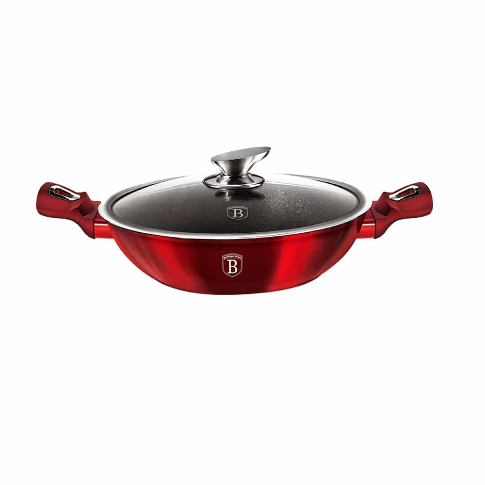 Berlinger Haus Wok serpenyő fedővel 30 cm Metallic Line Burgundy Edition