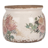 Váza Bézs kerámia kaspó rózsaszín virág motívummal Ø 12x10 cm