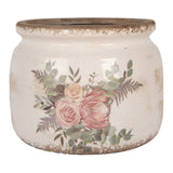 Váza Bézs kerámia kaspó rózsaszín virág motívummal Ø 20x15 cm