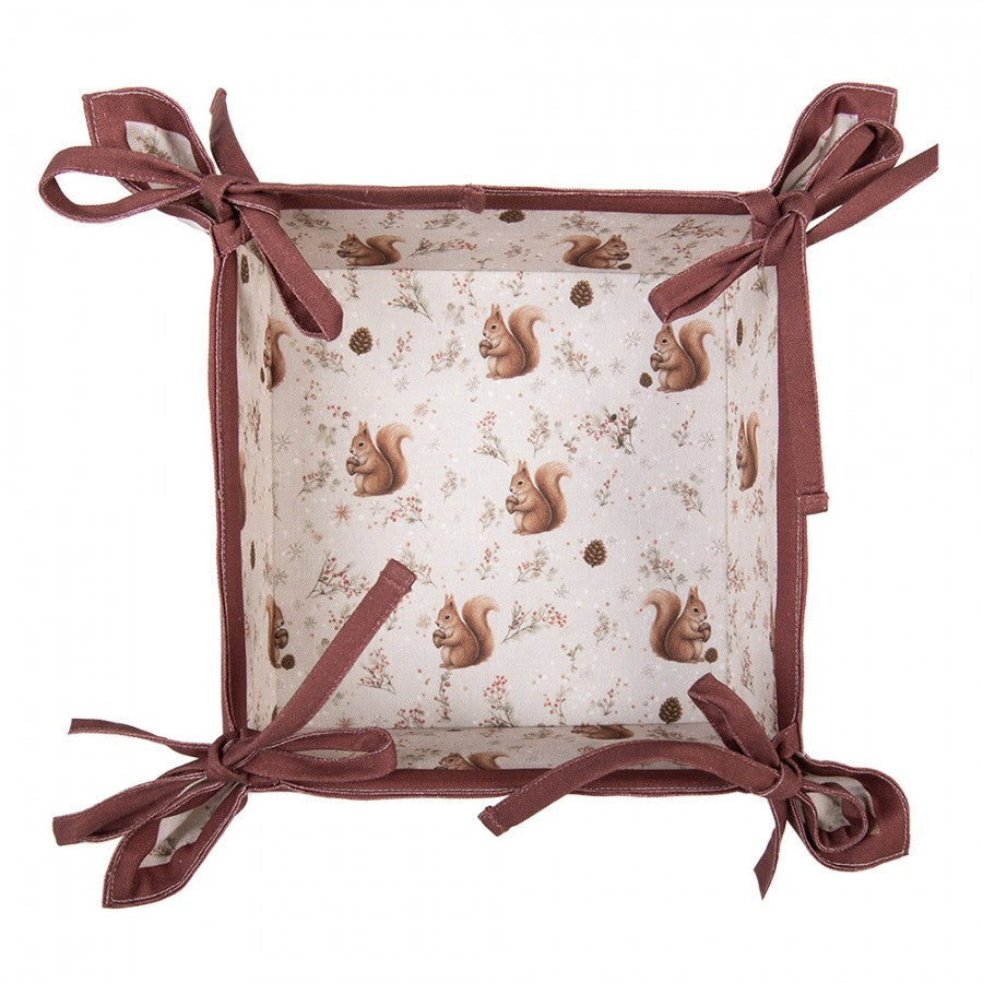 Mókus mintás bézs kenyérkosár 35x35x8 cm
