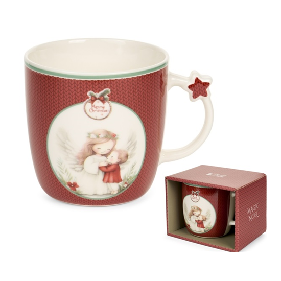 Karácsonyi porcelán bögre 360 ml piros angyalos