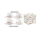 Karácsonyi porcelán eszpresszó kávés csésze aljjal 2 személyes díszdobozbanLet it Snow