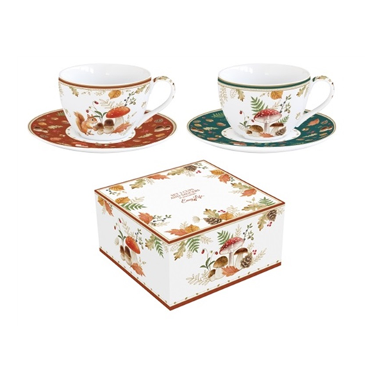 Őszi Porcelán teás csésze + alj 240 ml 2 személyes dobozban Autumn Breeze