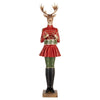 Clara Deerbell piros ruhás szarvas dobbal vintage karácsonyi dekor figura 77 cm