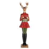 Clara Deerbell piros ruhás szarvas dobbal vintage karácsonyi dekor figura 77 cm