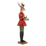 Clara Deerbell piros ruhás szarvas dobbal vintage karácsonyi dekor figura 77 cm