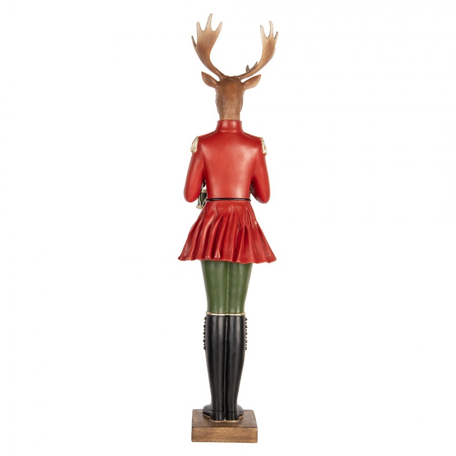 Clara Deerbell piros ruhás szarvas dobbal vintage karácsonyi dekor figura 77 cm