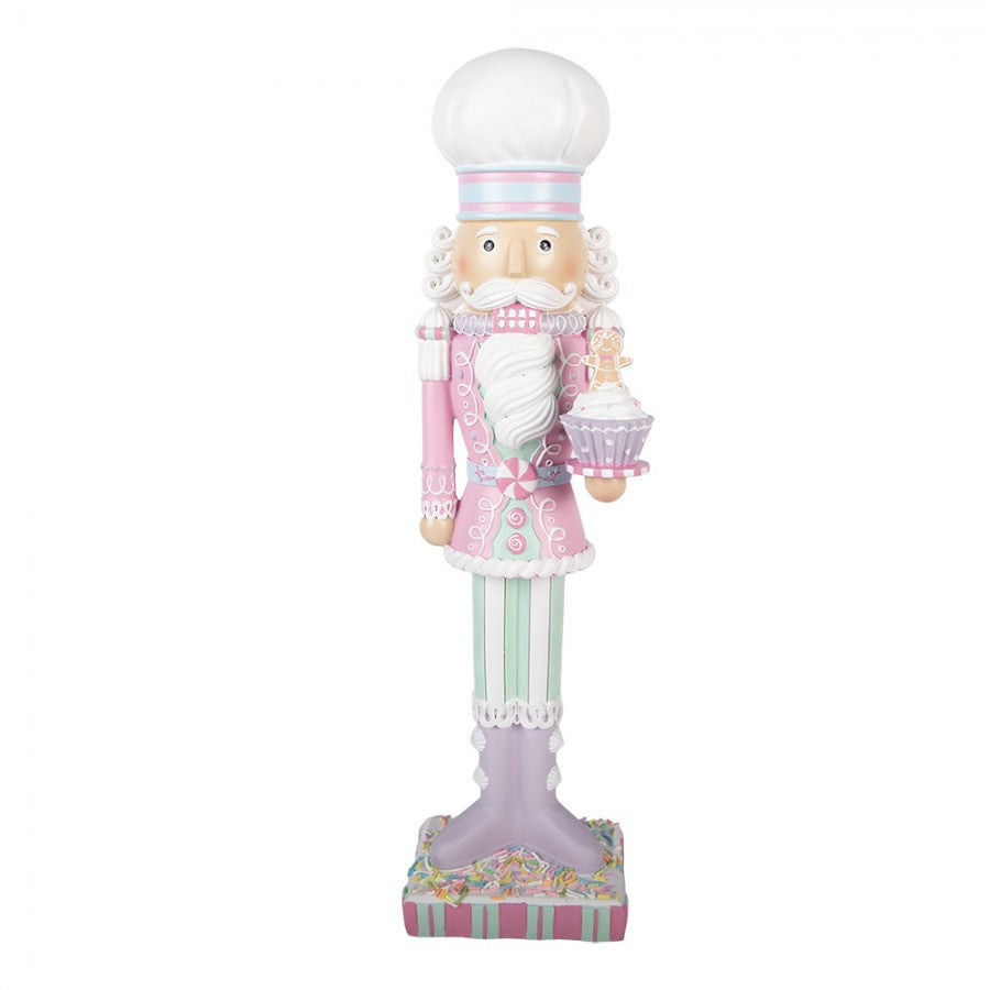 Nagyméretű rózsaszín diótörő figura 47 cm magas szakács ruhában