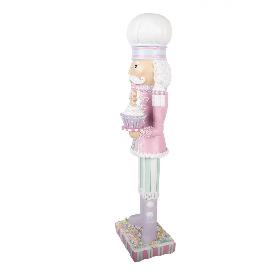 Nagyméretű rózsaszín diótörő figura 47 cm magas szakács ruhában