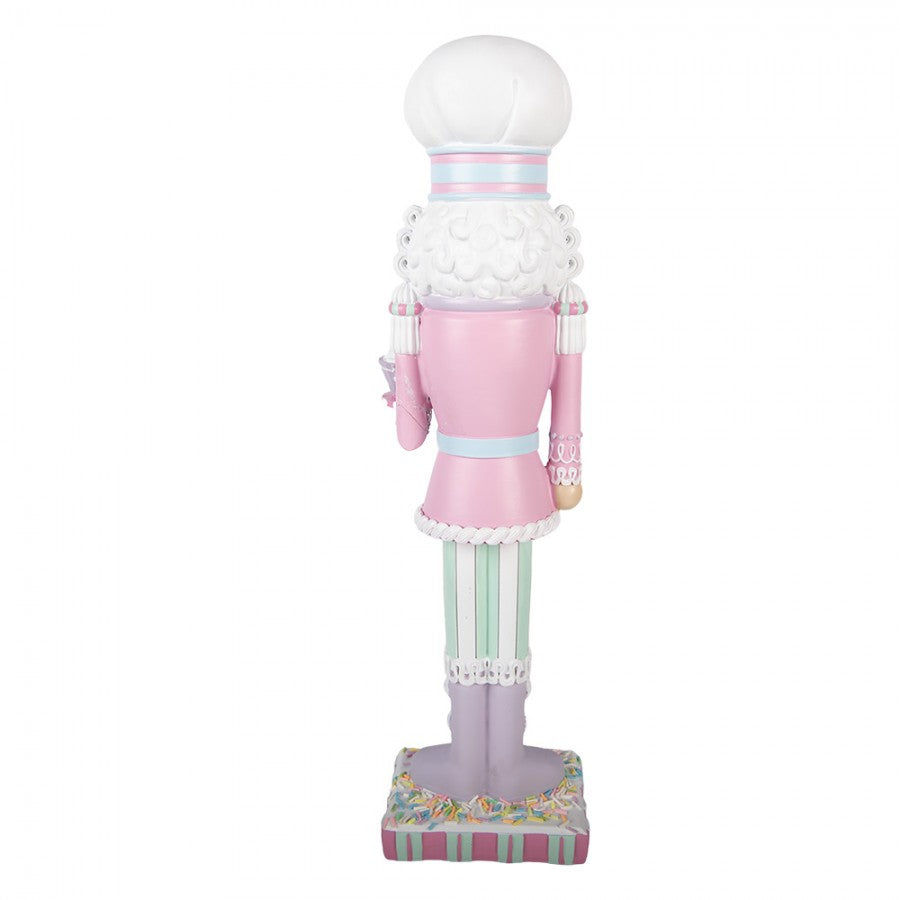 Nagyméretű rózsaszín diótörő figura 47 cm magas szakács ruhában