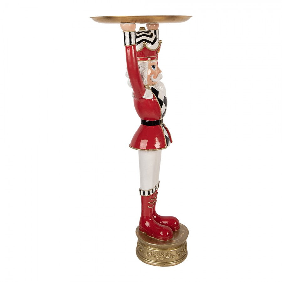 Nagyméretű diótörő figura tálcával 65 cm magas piros fehér