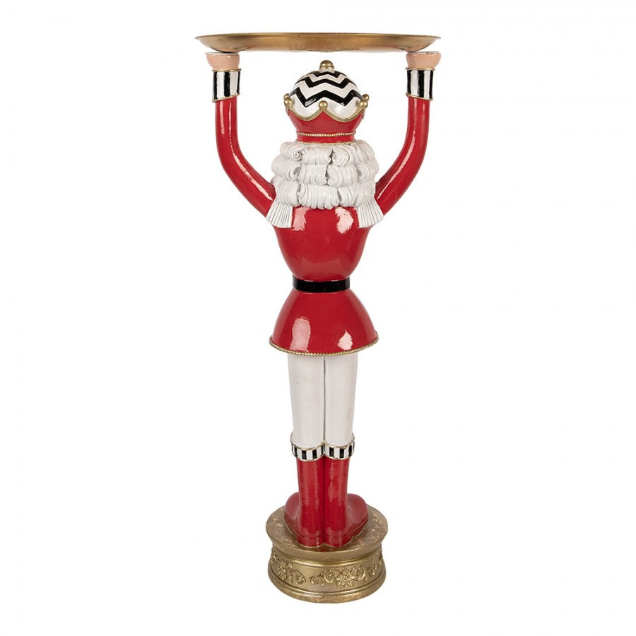 Nagyméretű diótörő figura tálcával 65 cm magas piros fehér