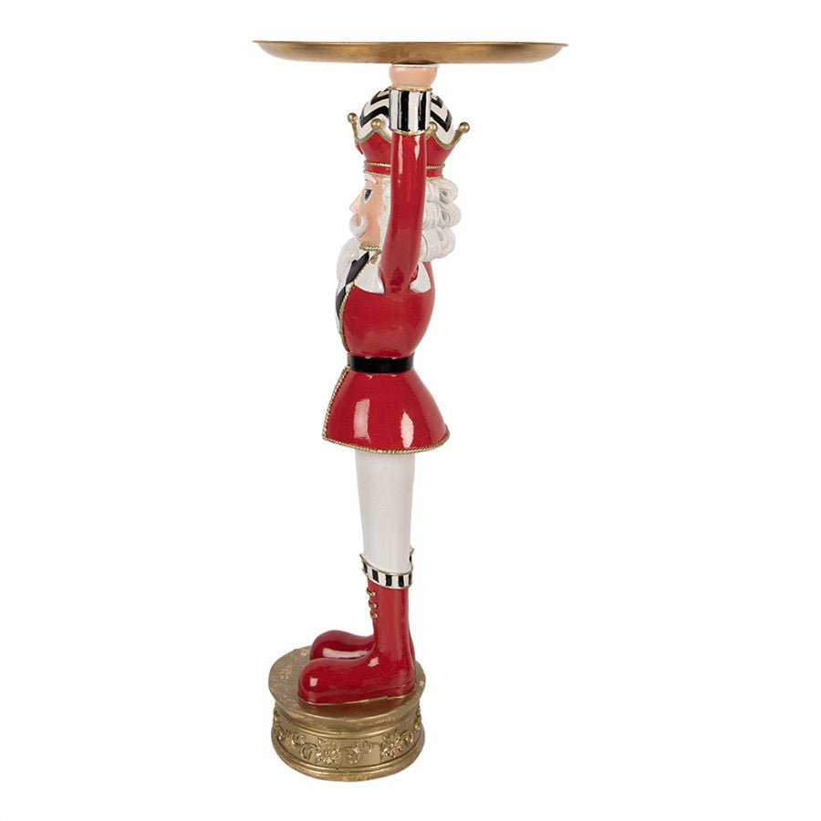 Nagyméretű diótörő figura tálcával 65 cm magas piros fehér