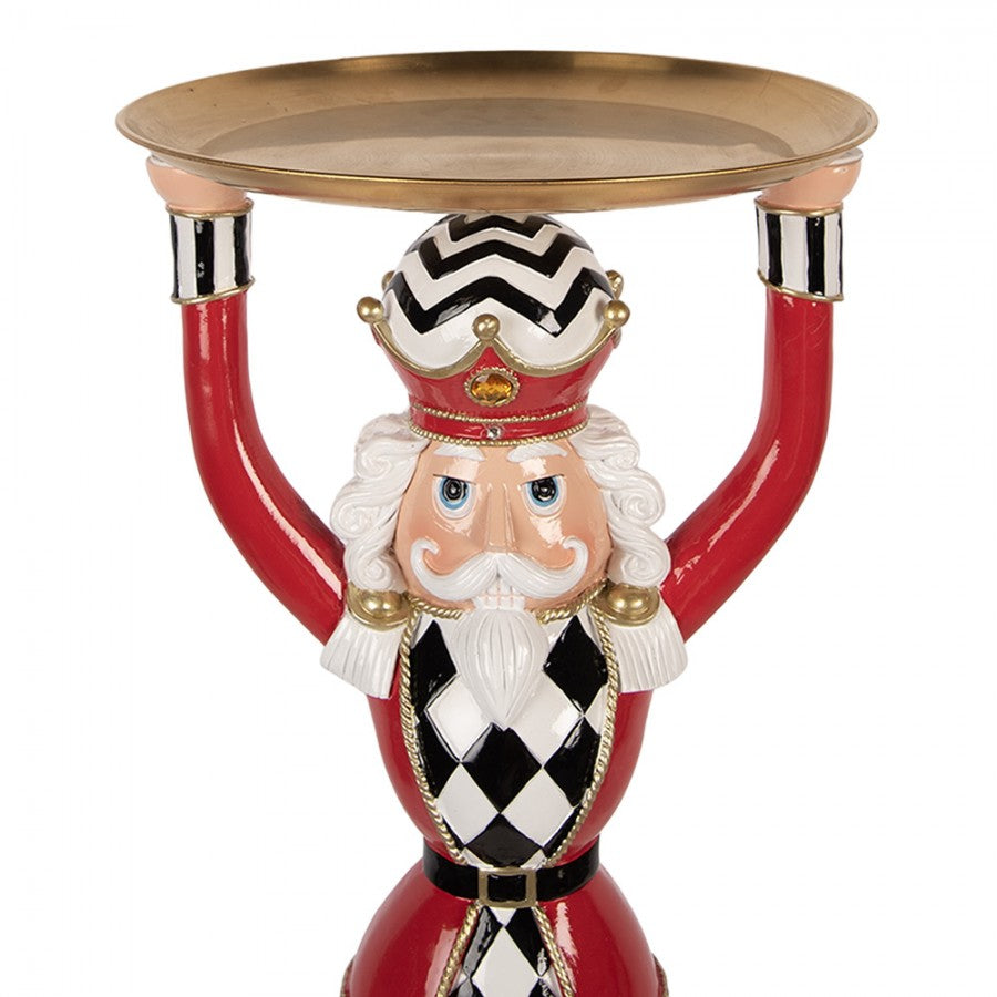 Nagyméretű diótörő figura tálcával 65 cm magas piros fehér