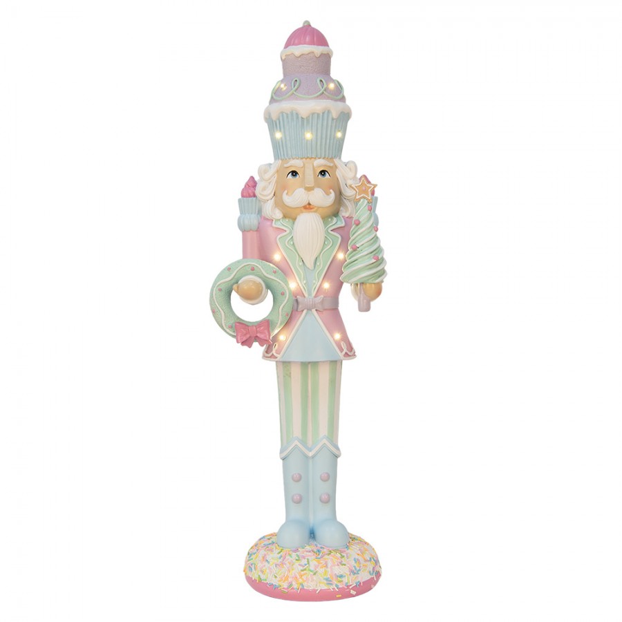 Nagyméretű rózsaszín diótörő figura 61 cm magas LED-világítással