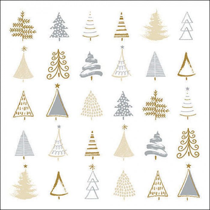 Szalvéta Christmas tree doodles silver karácsonyi három rétegű papírszalvéta 33x33 cm