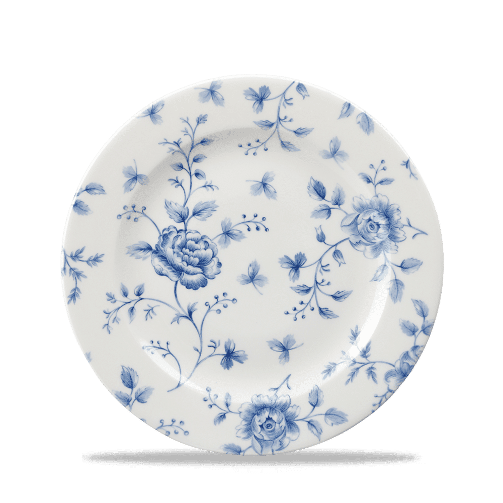 Churchill Vintage Prints fehér kék virágos porcelán peremes desszertes tányér