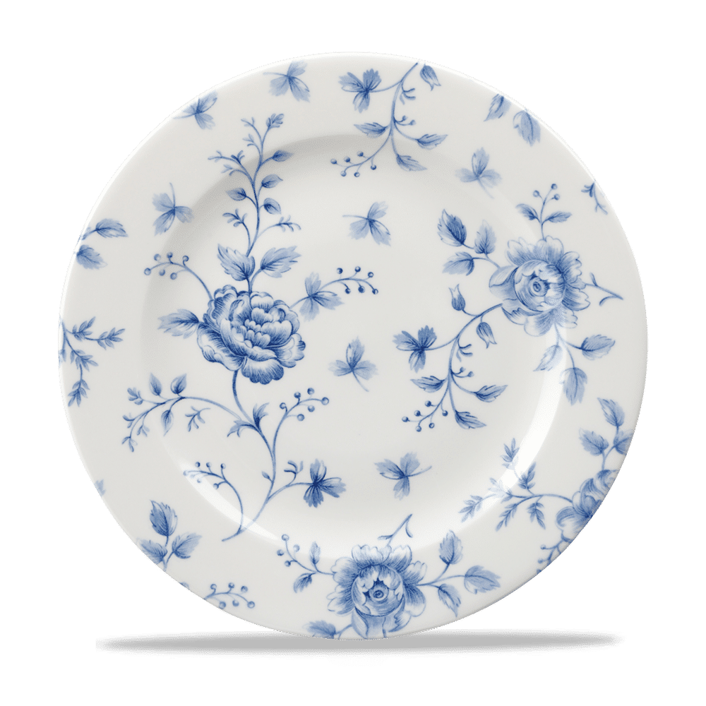 Churchill Vintage Prints fehér kék virágos porcelán peremes lapostányér