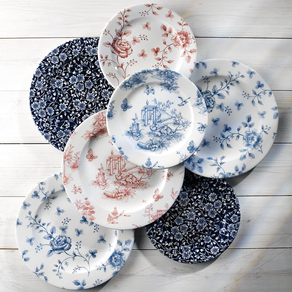 Churchill Vintage Prints fehér kék virágos porcelán peremes nagy tányér 30.5 cm