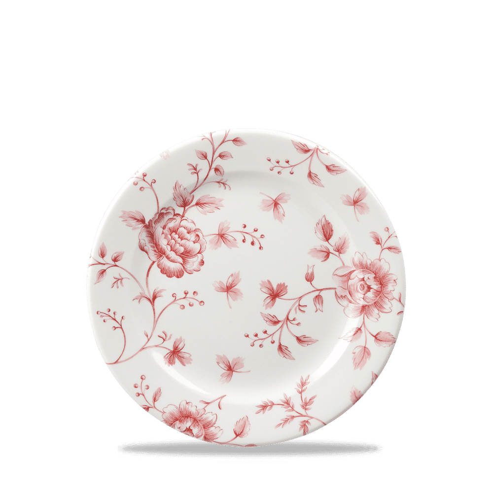 Churchill Vintage Prints fehér piros virágos porcelán peremes kis desszertes tányér