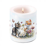Cicás átvilágítós viasz gyertya 10x10 cm Kittens in flower field