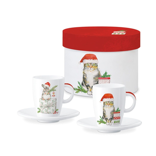 Bögre, csésze Cicás és egérkés porcelán eszpresszó kávés csésze 2 db szett díszdobozban Fridolin & Kitty