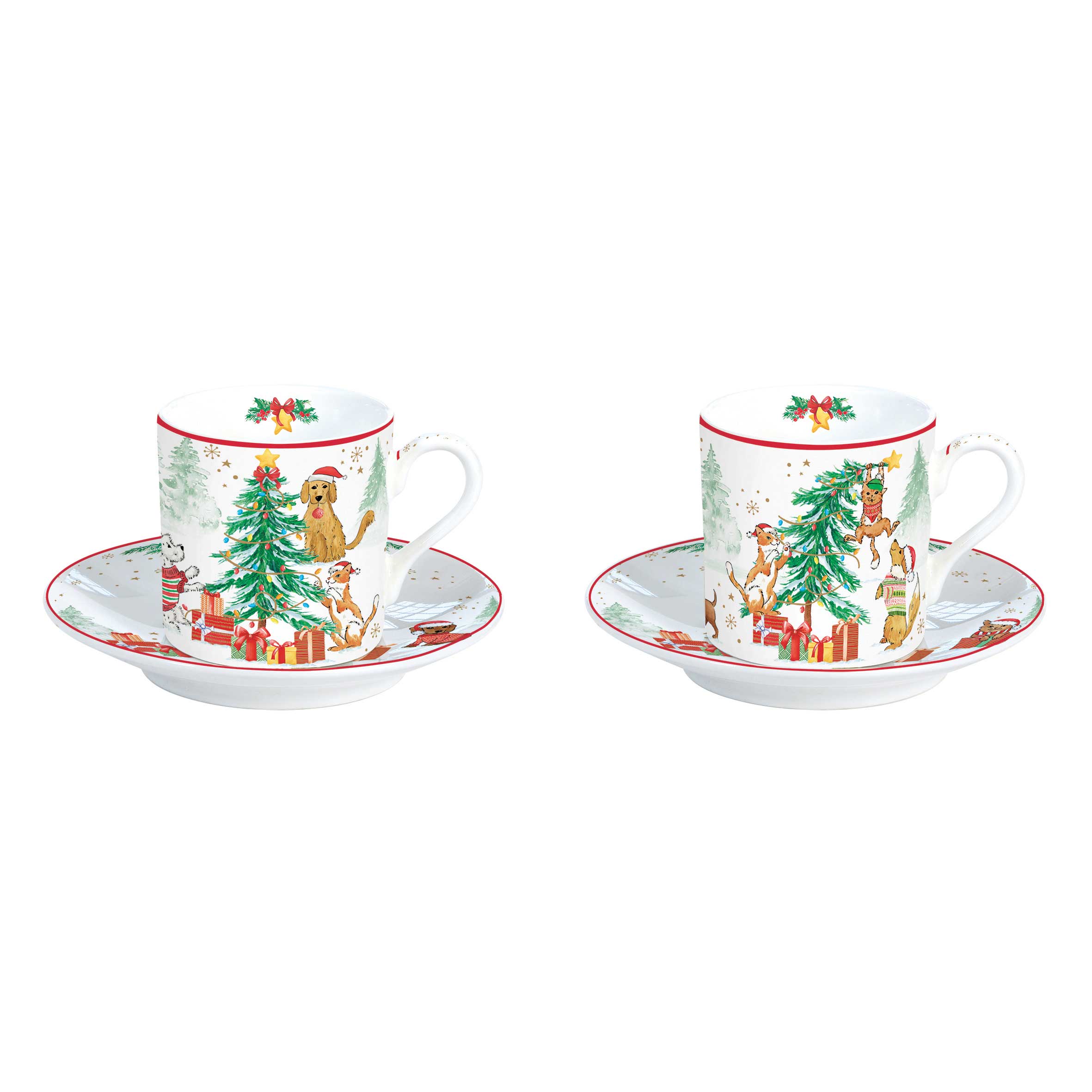 Bögre, csésze Cicás kutyás karácsonyi porcelán eszpresszó csésze szett 2 db Christmas Gang
