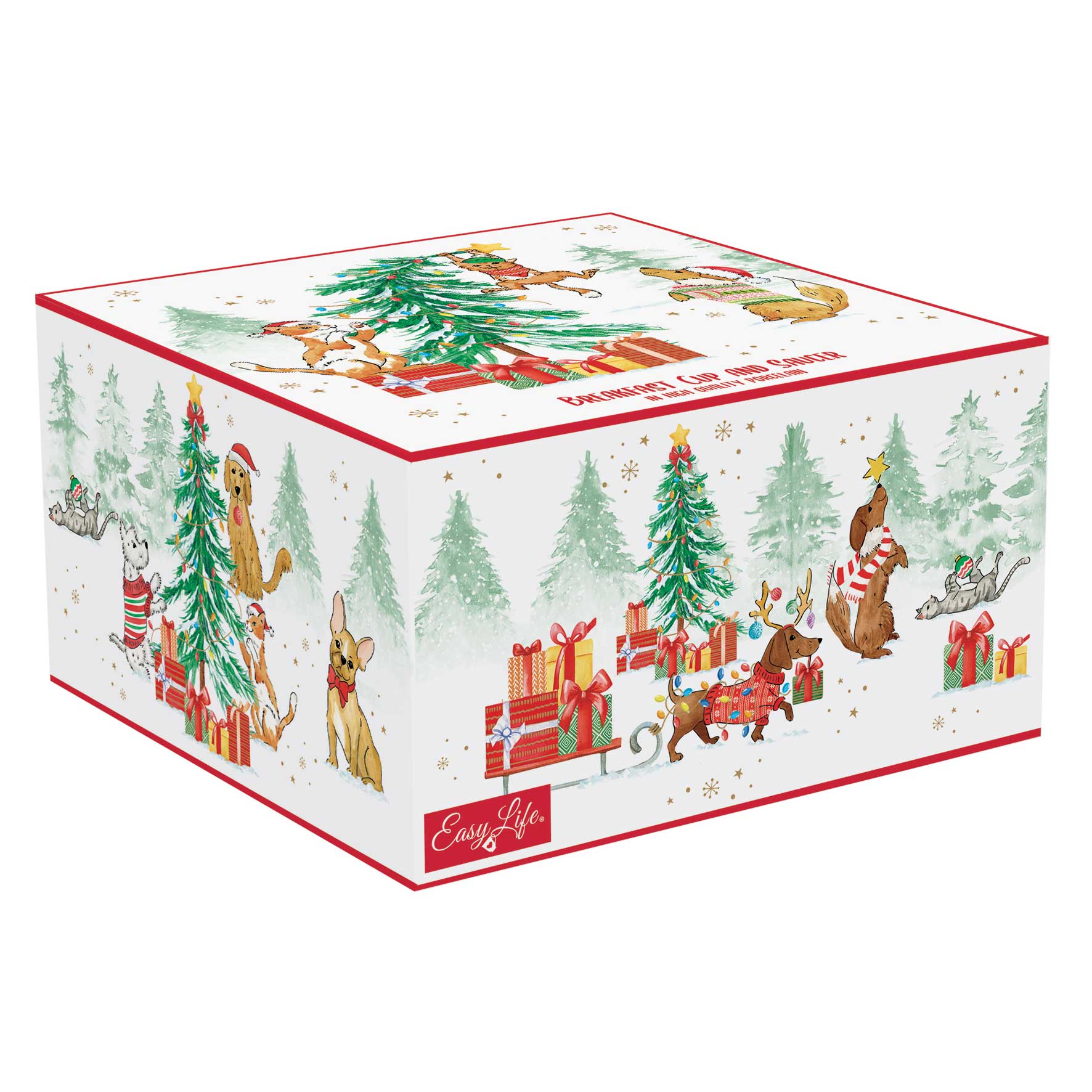 Bögre, csésze Cicás kutyás karácsonyi porcelán nagy csésze Christmas Gang