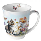Cicás porcelán bögre Kittens in flower field