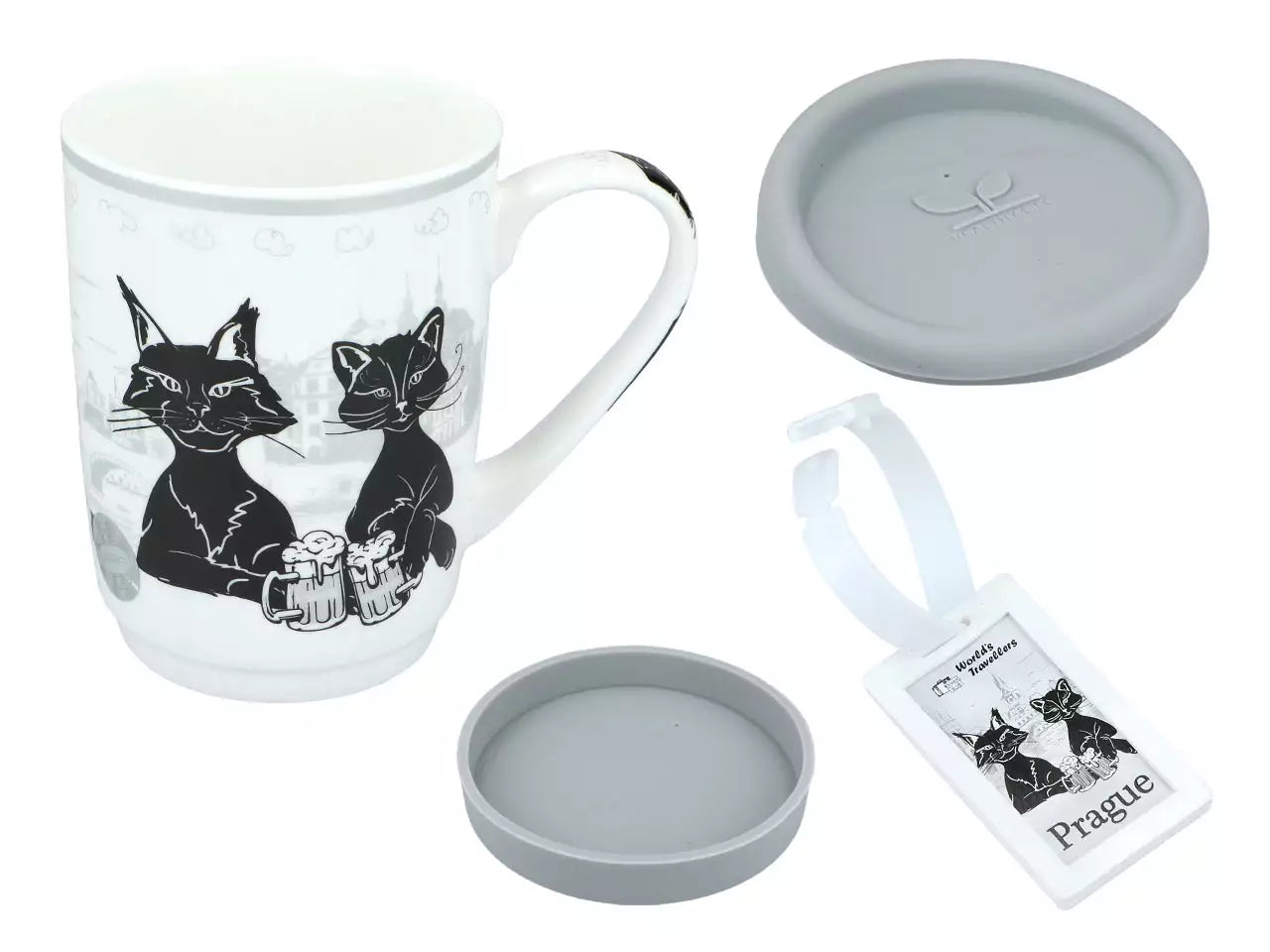 Bögre Cicás porcelán utazóbögre díszdobozban Prague