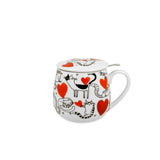 Bögre, csésze Cicás szívesecskés porcelán teás csésze szűrővel Cats and hearts