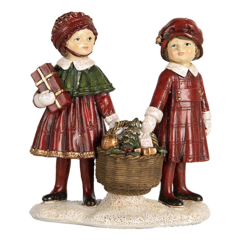 Gyerekek teli kosárral vintage karácsonyi figura