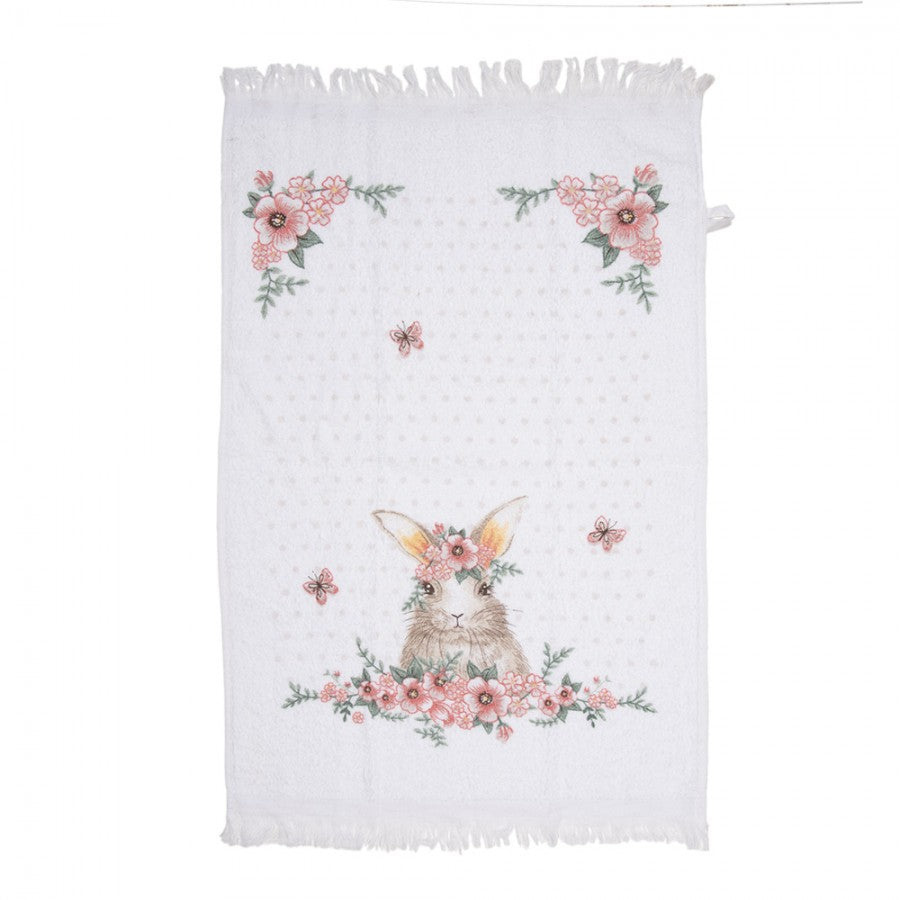Konyhai kéztörlő pamut fehér húsvéti nyuszis Flower Easter Bunny
