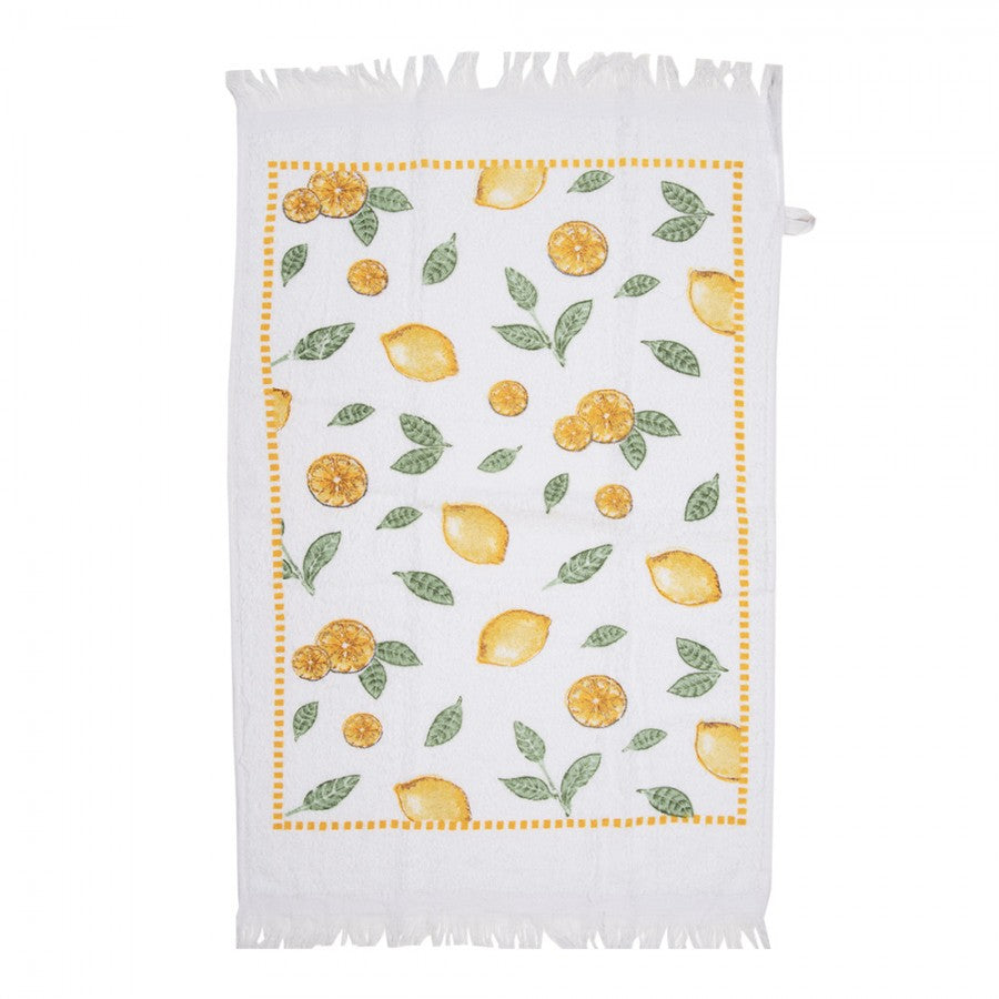 Konyhai kéztörlő pamut fehér citrom mintás Lemons & Leafs