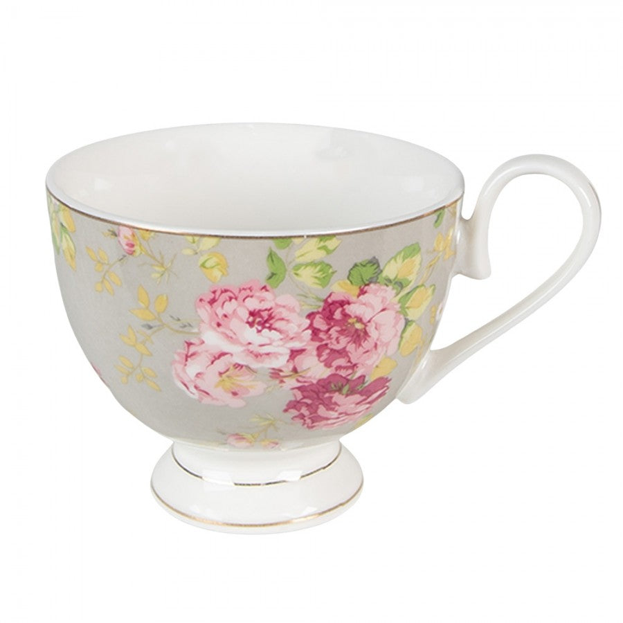 Klasszikus vintage stílusú porcelán csésze + alj 200 ml rózsaszín rózsás